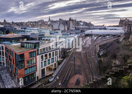 View with Waverley railway station, principal station in Edinburgh, the capital of Scotland, part of United Kingdom Stock Photo