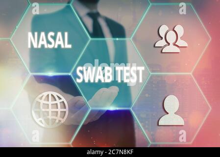 Handwriting text writing Nasal Swab Test. Conceptual photo diagnosing an upper respiratory tract infection through nasal secretion Grids and different Stock Photo