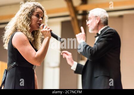 Closeup of Christine Fawson singing with The Concord Band. Stock Photo