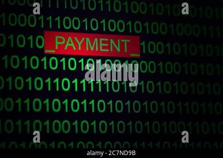 word payment in a binary code of green color on a black background Stock Photo