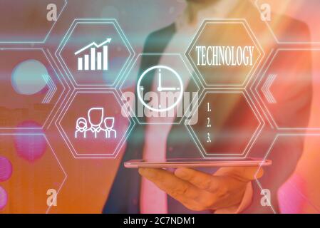 Word writing text Technology. Business photo showcasing use of scientific knowledge for practical purposes in industry Grids and different set up of t Stock Photo