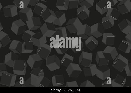 Black Cubes Seamless Pattern on Black Background Stock Vector