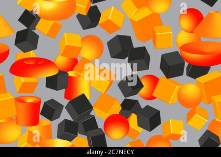 Abstract Color Volume Shapes 3D Seamless Illustration Pattern Stock Vector