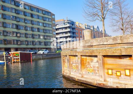 Water canal and residential district in Copenhagen Stock Photo