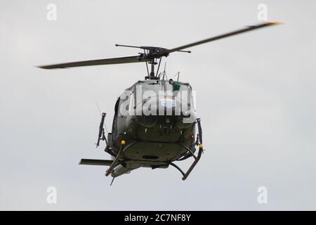 G-UHIH, a privately-owned Bell UH-1H Iroquis helicopter (formerly 72-21509 in US Army service) displaying at the East Fortune Airshow in 2016. Stock Photo