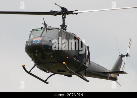 G-UHIH, a privately-owned Bell UH-1H Iroquis helicopter (formerly 72-21509 in US Army service) displaying at the East Fortune Airshow in 2016. Stock Photo