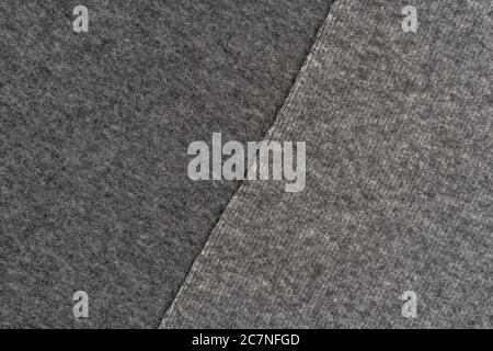 Close-up of gray woolen plaid material in two shades. Abstract background. Copyspace Stock Photo