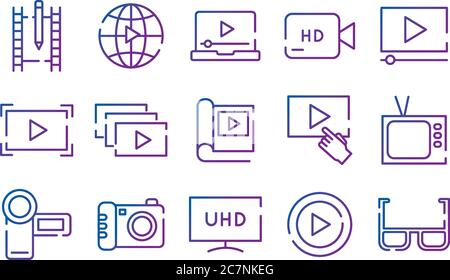 bundle of video content gradient style icon vector illustration design Stock Vector
