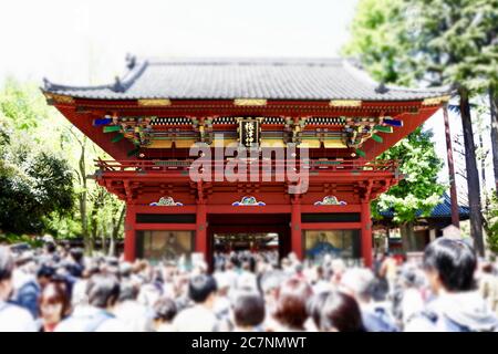 TOKYO, JAPAN - Apr 29, 2019: Nezu-Jinja Shrine in Tokyo, Japan during Golden Week 2019, a few days before the beginning of the new era (Reiwa Era) Stock Photo