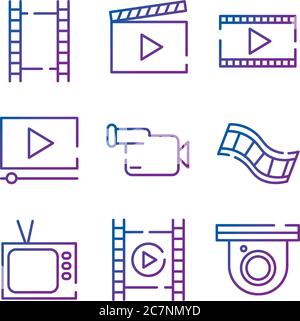 bundle of video content gradient style icon vector illustration design Stock Vector