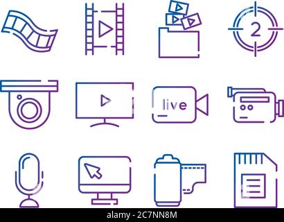 bundle of video content gradient style icon vector illustration design Stock Vector