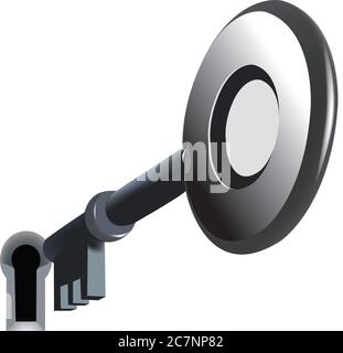 Illustration of a silver key and lock isolated on a white background Stock Photo
