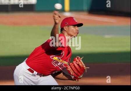 St. Louis, United States. 18th July, 2020. St. Louis Cardinals pitcher Johan Oviedo throws batting practice during a team workout at Busch Stadium in St. Louis on Saturday, July 18, 2020. Photo by Bill Greenblatt/UPI Credit: UPI/Alamy Live News Stock Photo