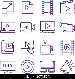 bundle of video content gradient style icon vector illustration design Stock Vector