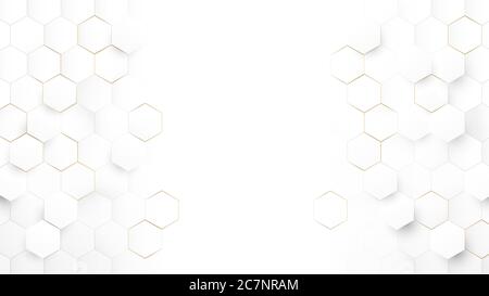 White 3d hexagonal technology abstract background. Blue bright energy ...