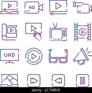 bundle of video content gradient style icon vector illustration design Stock Vector