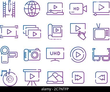 bundle of video content gradient style icon vector illustration design Stock Vector