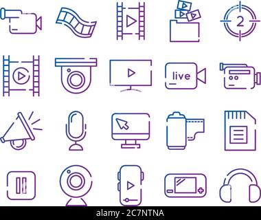 bundle of video content gradient style icon vector illustration design Stock Vector