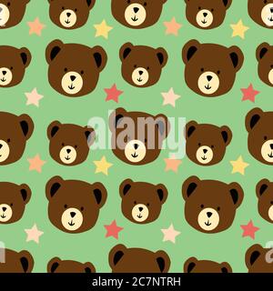 cute bear head seamless pattern vector illustration background Stock Vector