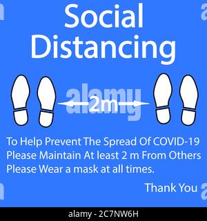 Foot Symbol Marking To help Prevent the spread of covid19 please maintain at least 2 m from others, vector illustration Stock Vector