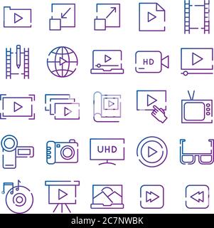 bundle of video content gradient style icon vector illustration design Stock Vector