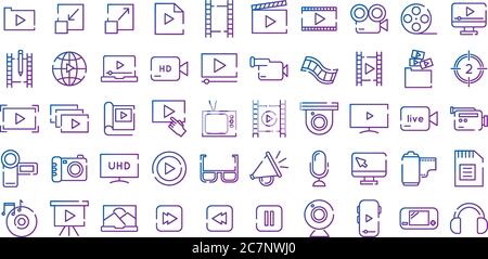 bundle of video content gradient style icon vector illustration design Stock Vector