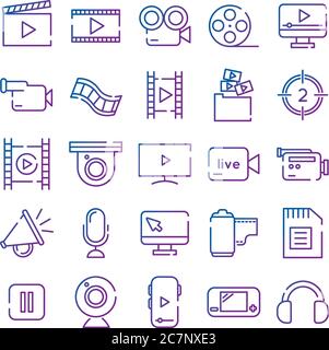 bundle of video content gradient style icon vector illustration design Stock Vector