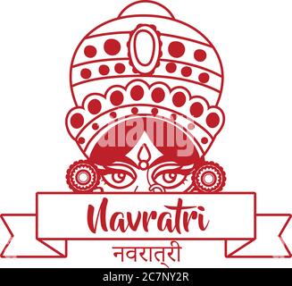 happy navratri celebration with goddess AMBA line style vector illustration design Stock Vector