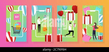 Online Shopping, Illustration concept Marketing online on mobile app, Website online. Stock Vector
