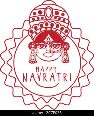 happy navratri celebration with goddess AMBA line style vector illustration design Stock Vector