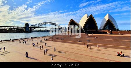 SYDNEY, AUSTRALIA - Apr 18, 2020: Sydney central business district with the Opera House and the Harbour Bridge Stock Photo