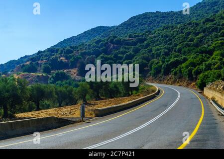 View of road and landscape in the upper galilee, northern Israel Stock Photo