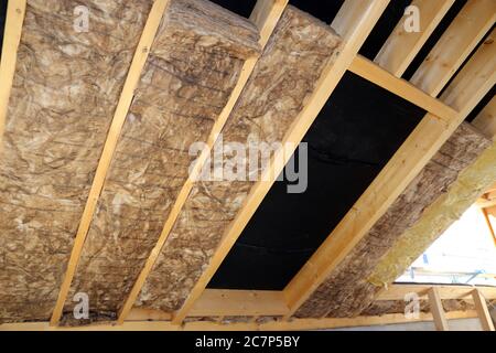 Thermal insulation with mineral wool Stock Photo