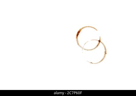 Two coffee stain rings from a cup on a white background. Mockup. Top view, copy space Stock Photo