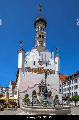 Town Hall Square with the Town Hall, Kempten, Allgäu, Upper Swabia, Swabia, Bavaria, Germany, Europe Stock Photo