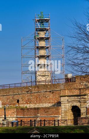 Reconstruction of the Victor monument, symbol of Belgrade, commemorating Allied victory in the First World War, Plateau on Belgrade fortress Stock Photo