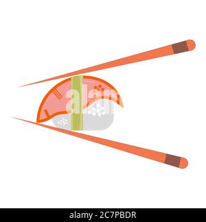 Sushi vector with chopsticks on a white background Stock Vector