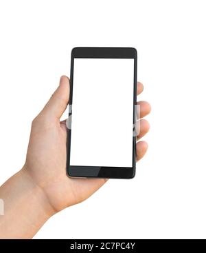 Modern smartphone in hand isolated on white background Stock Photo