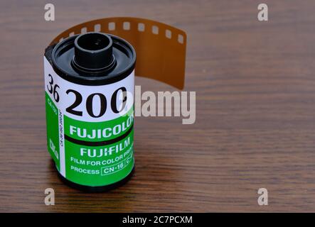 Tokyo / Japan - January 1, 2020: Roll of Fujifilm Fujicolor C200 color negative film on a table Stock Photo