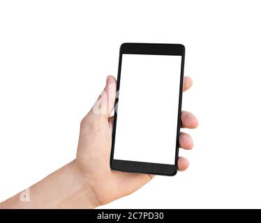 Modern smartphone in hand isolated on white background Stock Photo