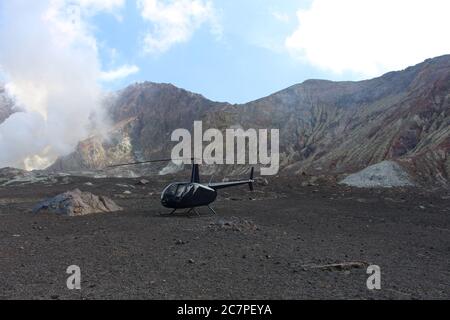 Helicopter into the Caldera of the White Island volcano, Bay of Plenty, New Zealand Stock Photo