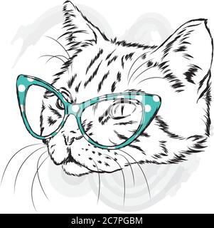 Funny cat in a mask for diving. Vector illustration. Stock Vector