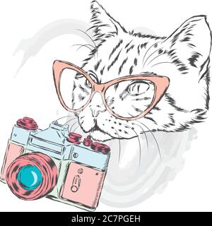 Funny cat in a mask for diving. Vector illustration. Stock Vector