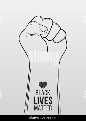 Black Lives Matter protest in USA. Stop violence to black people. Fist symbol with heart. Flat design. Hand draw vector illustration. EPS 10 Stock Vector