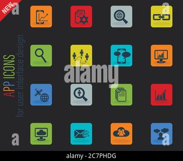 data analytic and social network icon set Stock Vector