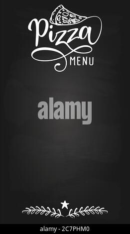Pizza Blackboard menu card - design for Bars, restaurants, flyers, cards, invitations, stickers, banners. Hand painted brush pen modern calligraphy is Stock Vector