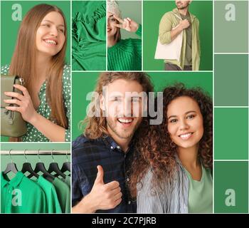 Collage of photos in green colors Stock Photo