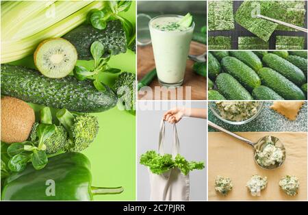 Collage of photos in green colors Stock Photo