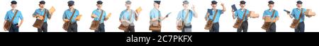 Handsome old postman on white background Stock Photo