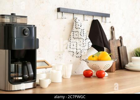 Set of utensils on kitchen counter Stock Photo